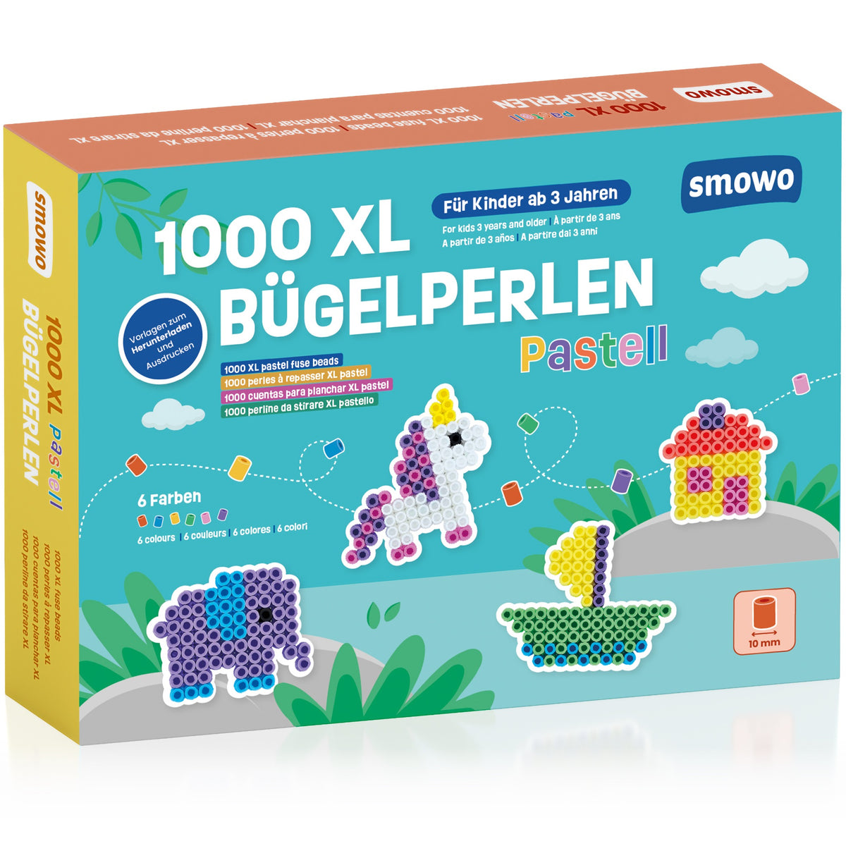 Smowo Lot De 1000 Perles à Repasser 10 Mm XL – 7 Couleurs, Activité Créative Dès 3 Ans, Modèles Téléchargeables
