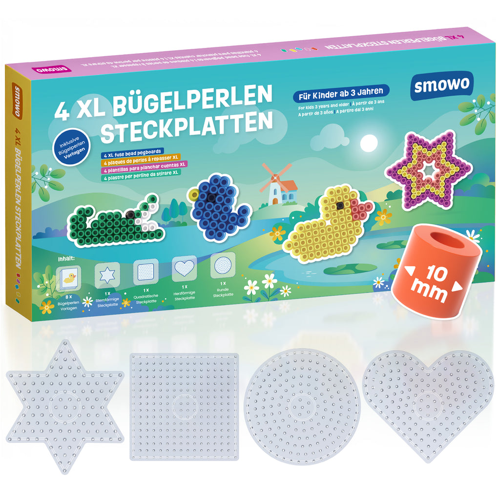 Smowo 10mm fuse bead pegboard set with 4 pegboards and templates
