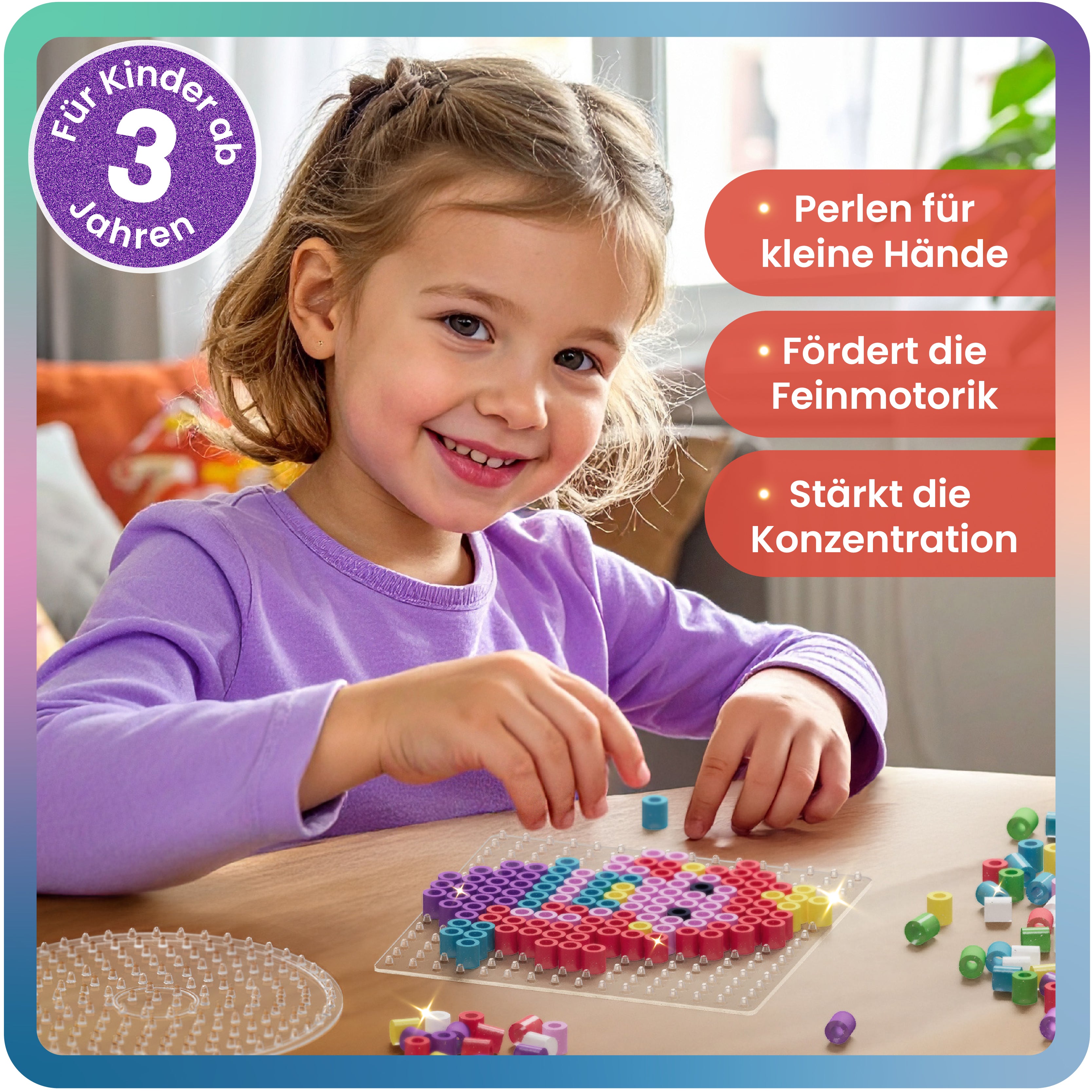 spielzeug kinder ab 3 jahren 1000 XXL Glitzer Bügelperlen 10mm - 7 Farben - Kreativ-Set ab 3 Jahren