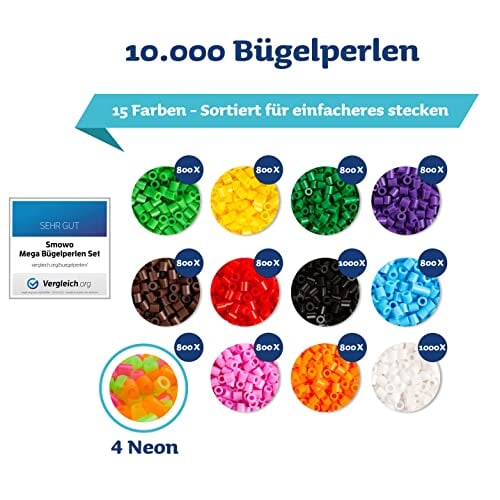 10.000 Perlen Bügelperlen Set inkl. 15 Farben, Steckplatten und Zubehör Mein Shop 