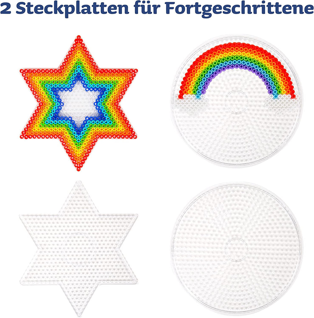 8 Bügelperlen Platten in vielen Formen - Rund, Stern, Viereck, Sechseck, Herz, Blume Mein Shop 