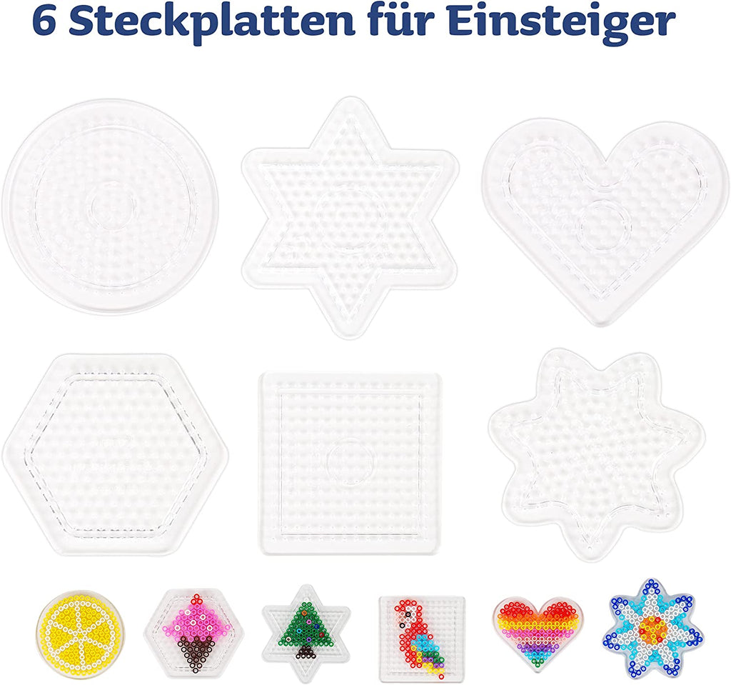 8 Bügelperlen Platten in vielen Formen - Rund, Stern, Viereck, Sechseck, Herz, Blume Mein Shop 